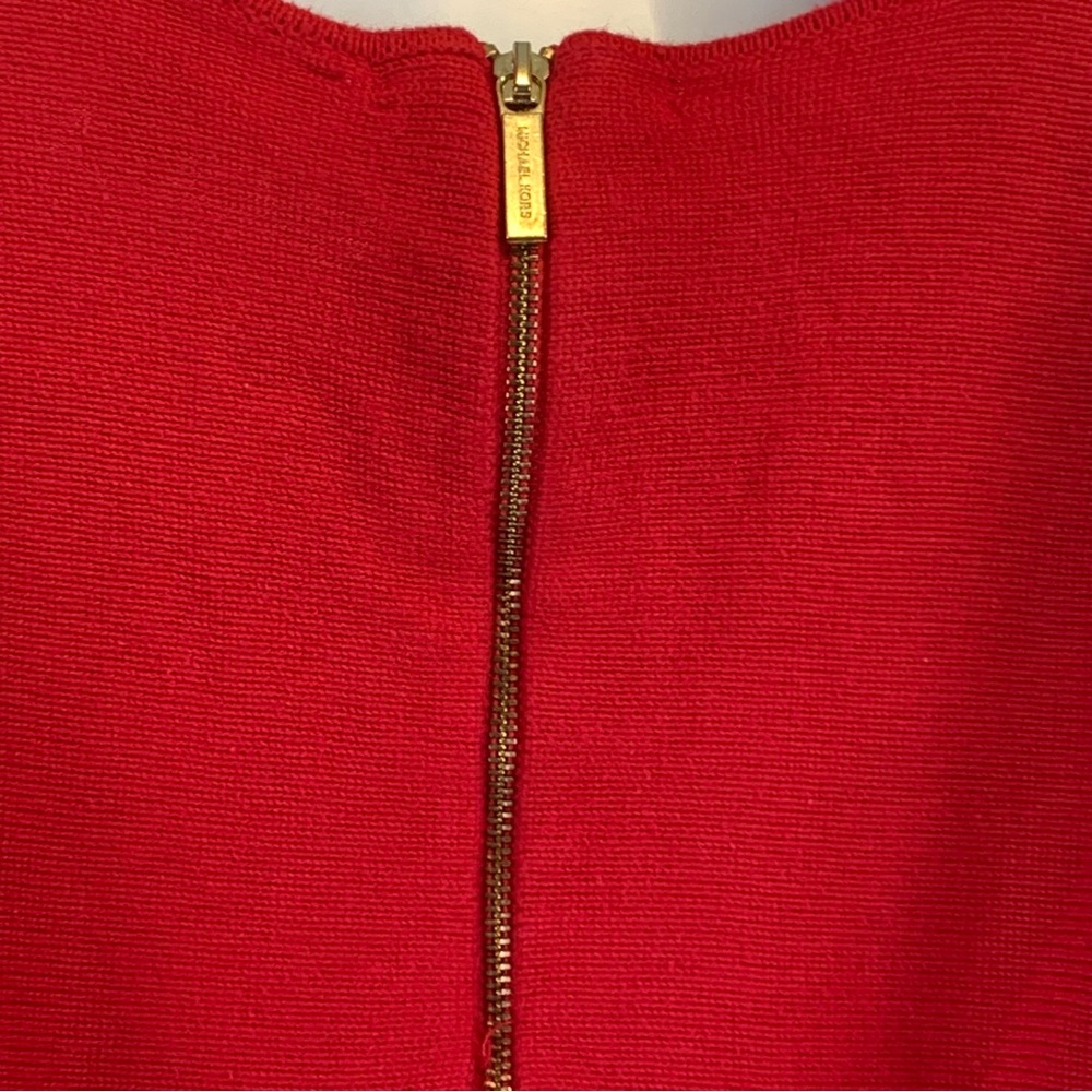 Michael By Michael Kors Knit Tunic Sweater Womens Large Red Back Zip Side‎ Slits - Picture 5 of 14